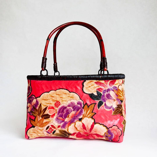 梅と猫 一閑張り バッグ かごバッグ ハンドバッグ 和猫 浮世絵 和柄