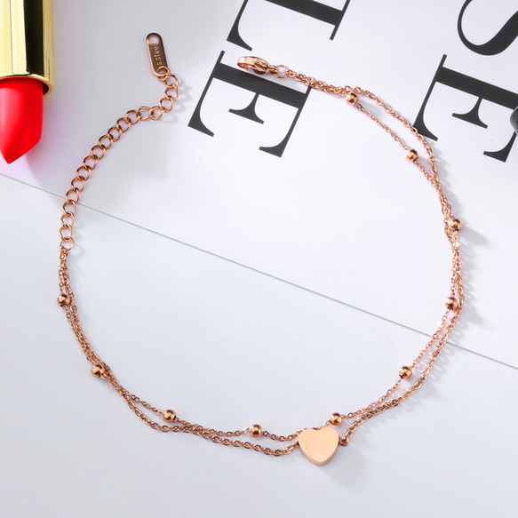 ハートアンクレット 2連チェーン 18KGP ピンクゴールド サージカル