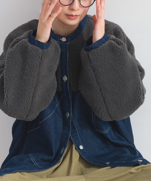 ボア＊デニム ボア ドッキング デニム ジャケット Gジャン ボア
