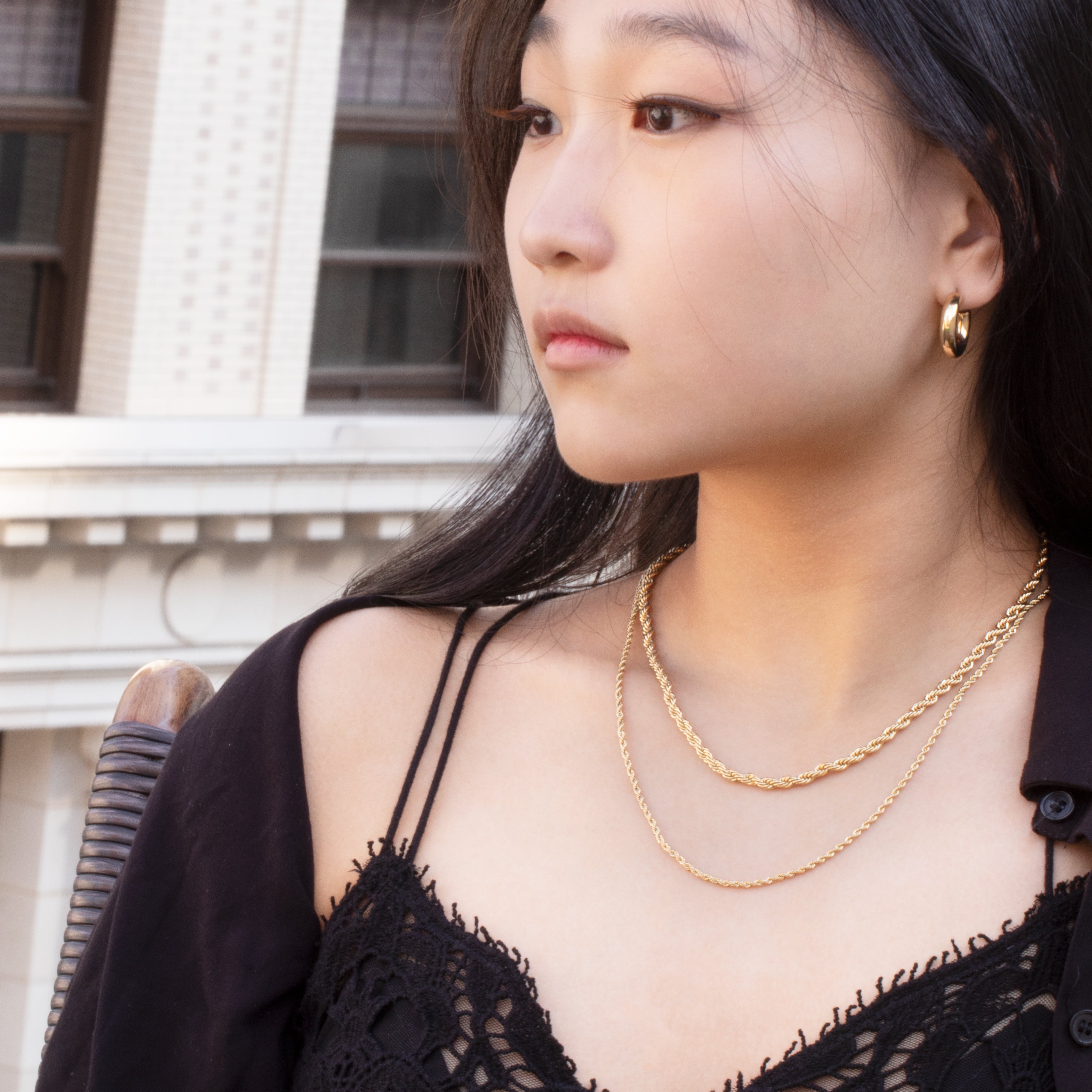 Rope Layered Necklaces - 14k Gold 2 Separated Twist Chains For