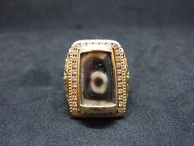 古代ジービーズ（ancient dzi mig gu pa wtih gold ring） 老九眼天珠