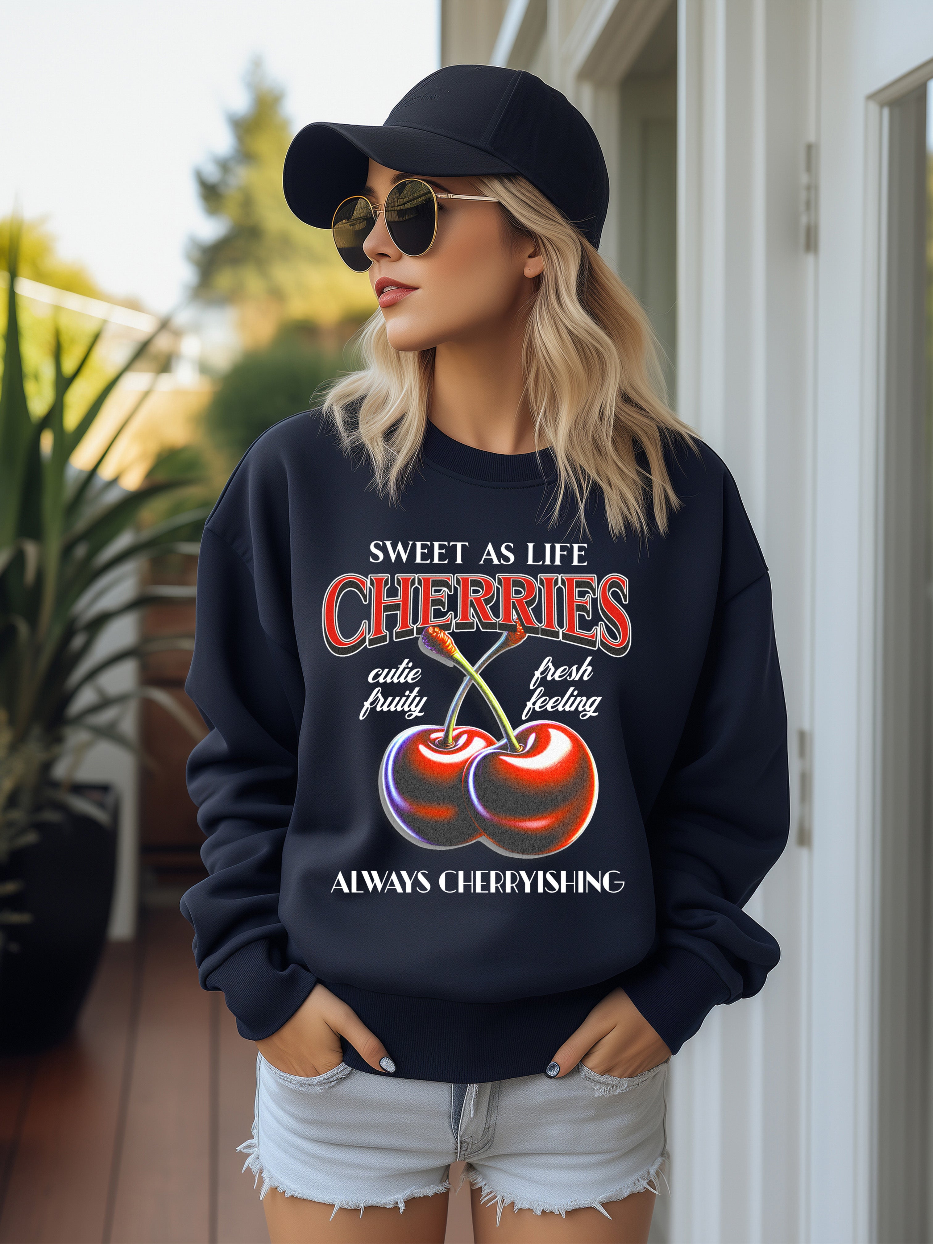 Always Cherryishing Cherries Graphic Relaxed Fit Unisex Crewneck