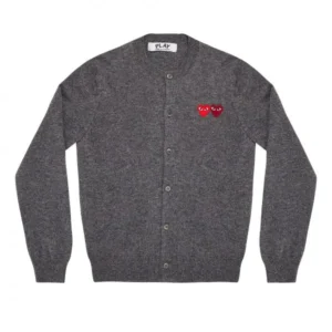 CDG Play Double Heart Cardigan (Grey) - CDG プレイ カーディガン