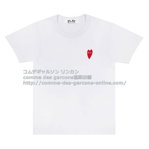 PLAY コムデギャルソン Tシャツ 縦に伸びたハートのワッペン 白