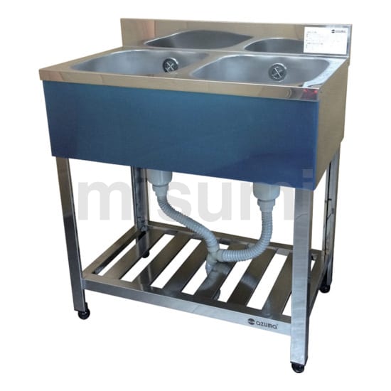 KP2-900 | 二槽シンク SUS430（排水トラップ 小型114mm,ゴミカゴ付