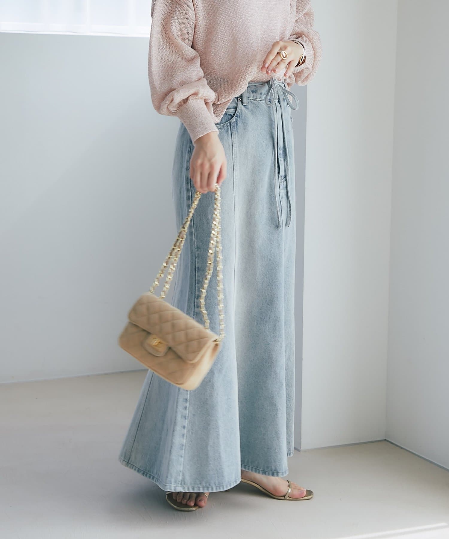 今すぐお届け！・美シルエット】リボンデニムマーメイドマキシスカート