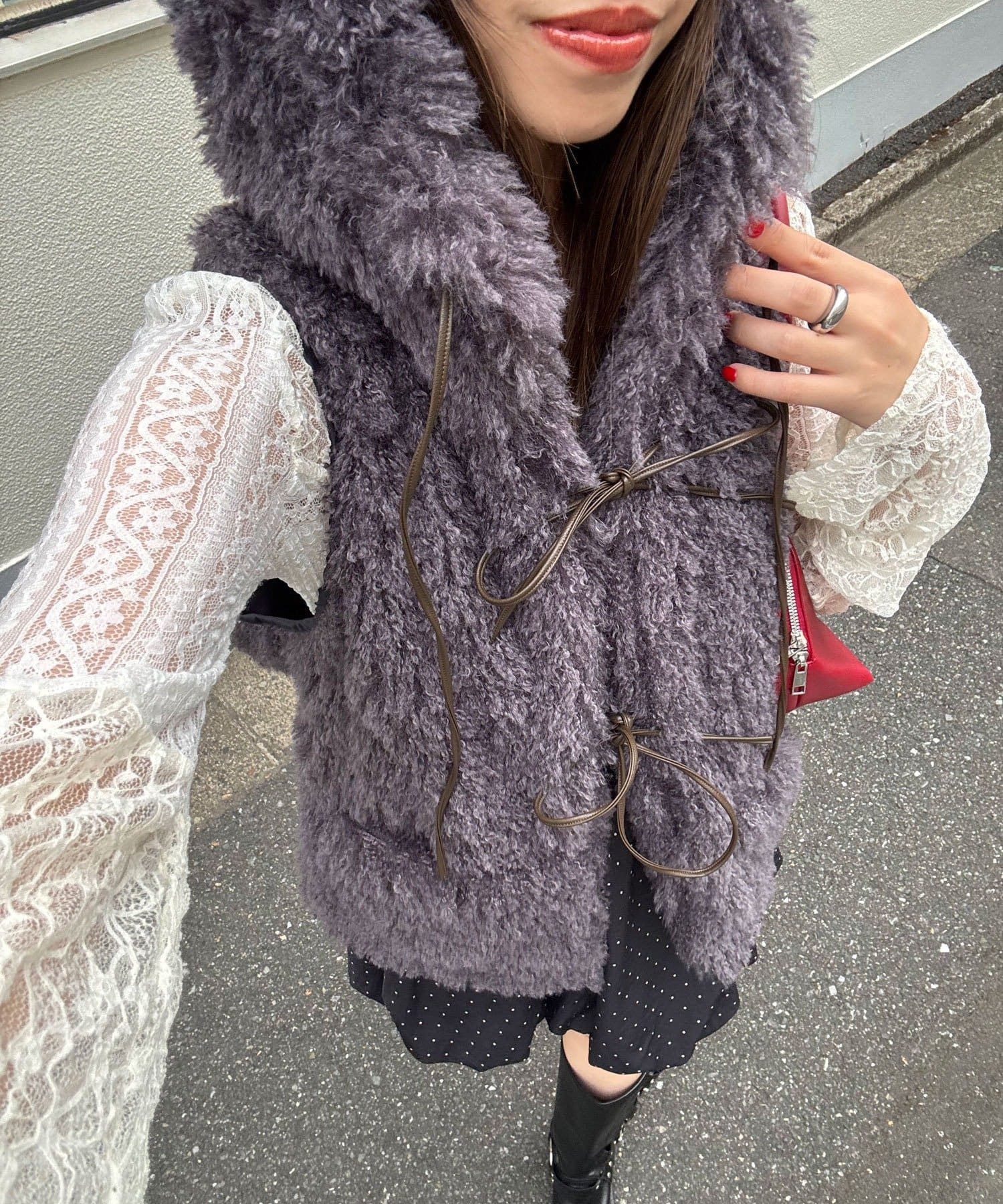 フード付きリボンファーベスト | CIAOPANIC(チャオパニック)レディース