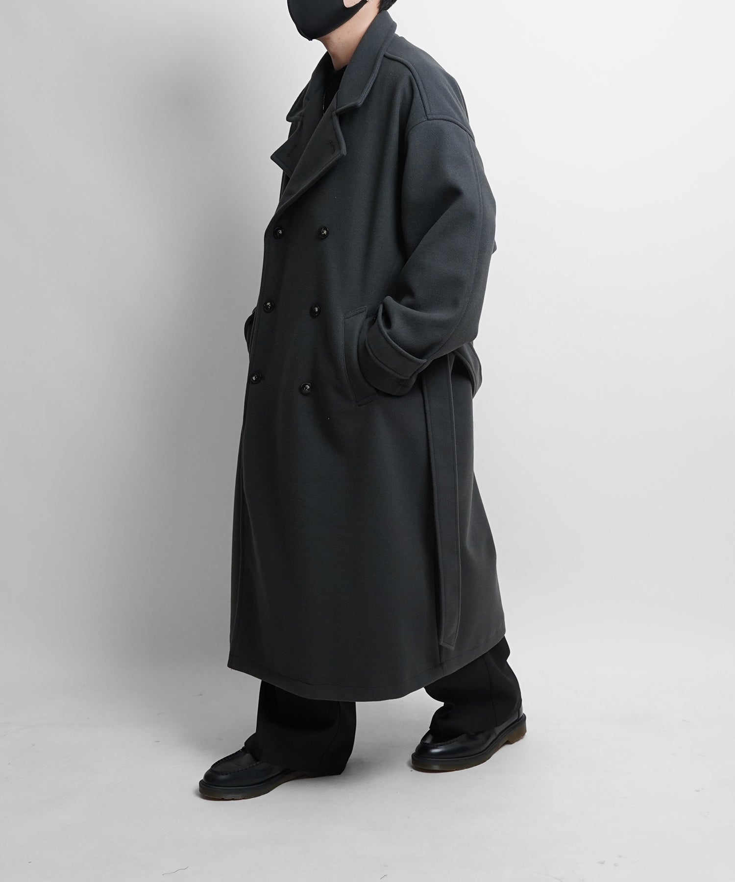 オーバーサイズ ウールライク メルトン スタンドネック ロングトレンチ