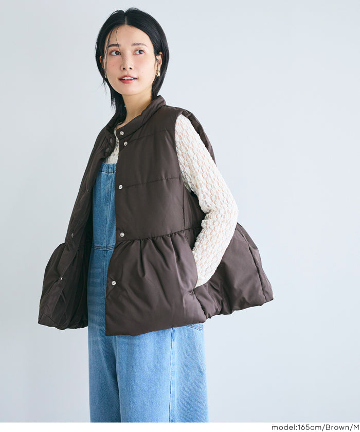フード付きペプラム中綿ベスト ウォッシャブル レディース メール便