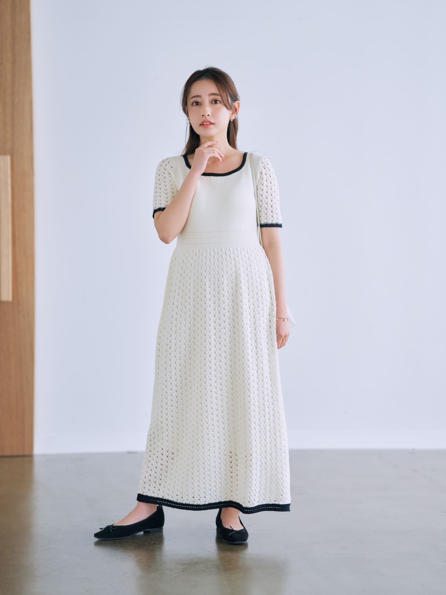 バイカラークロシェライクワンピース-short & regular | 小柄・低身長