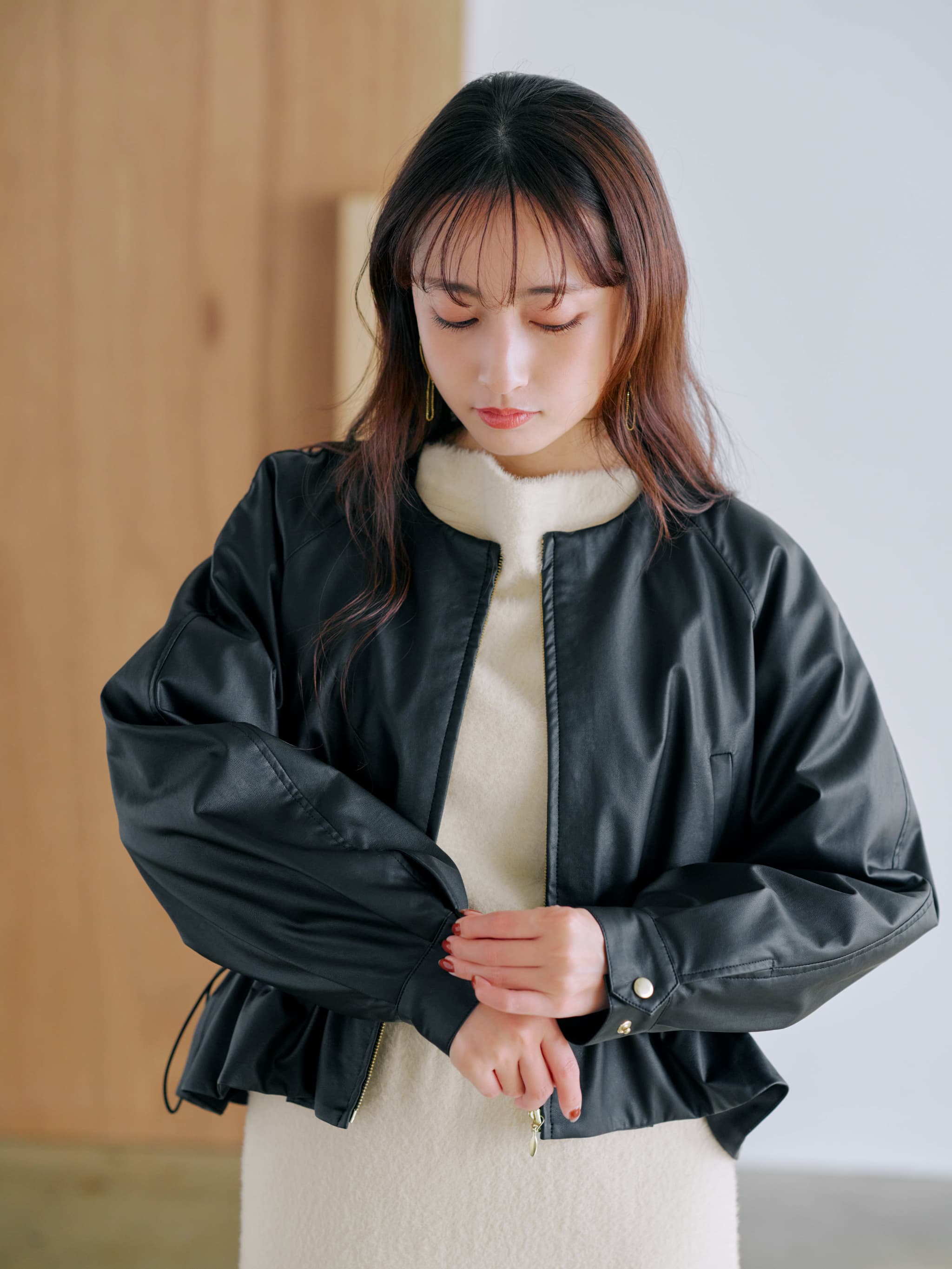 2wayカラーフェイクレザーブルゾン | 小柄・低身長女性向け