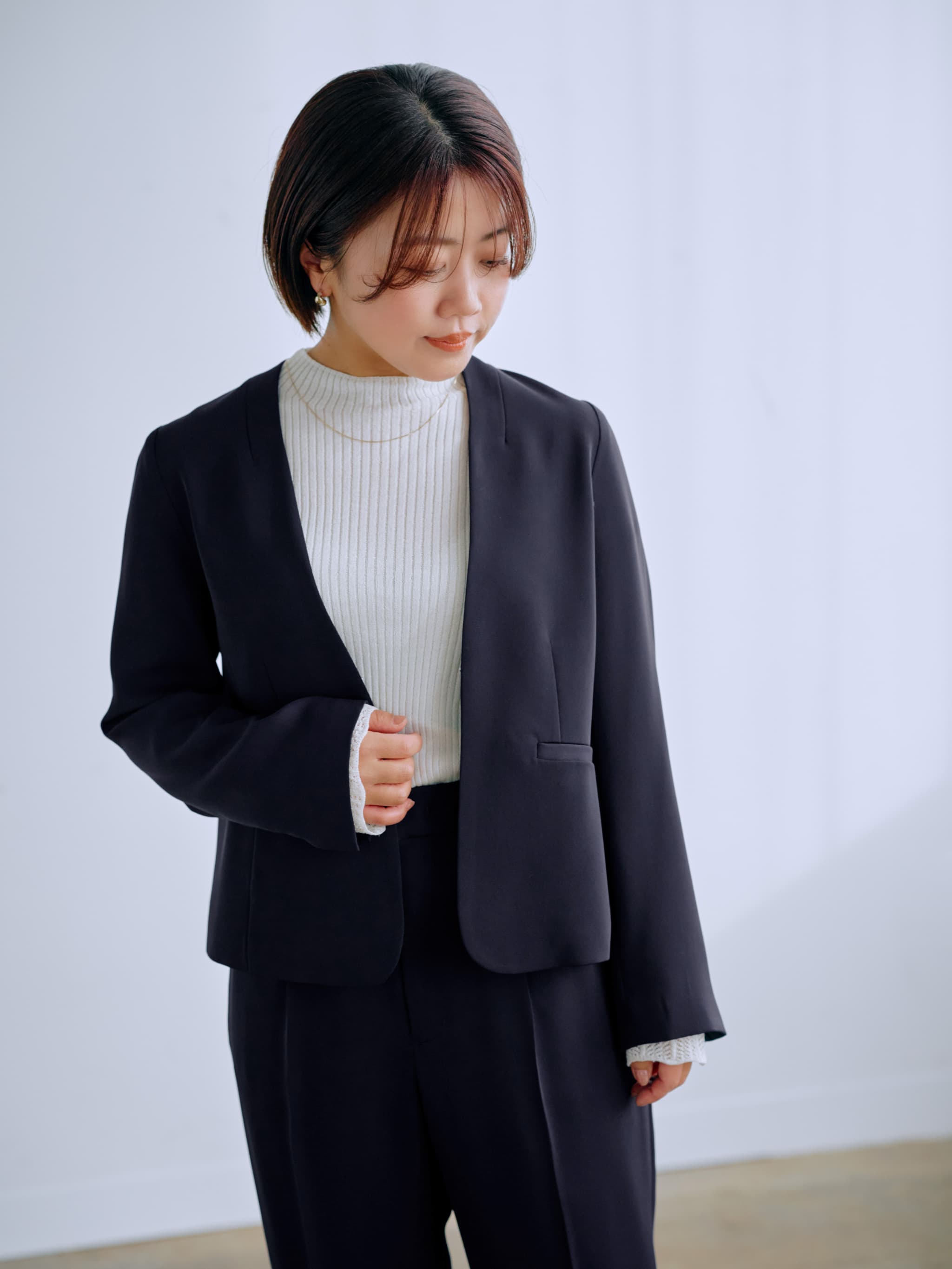 ソフトドビーノーカラージャケット | 小柄・低身長女性向け