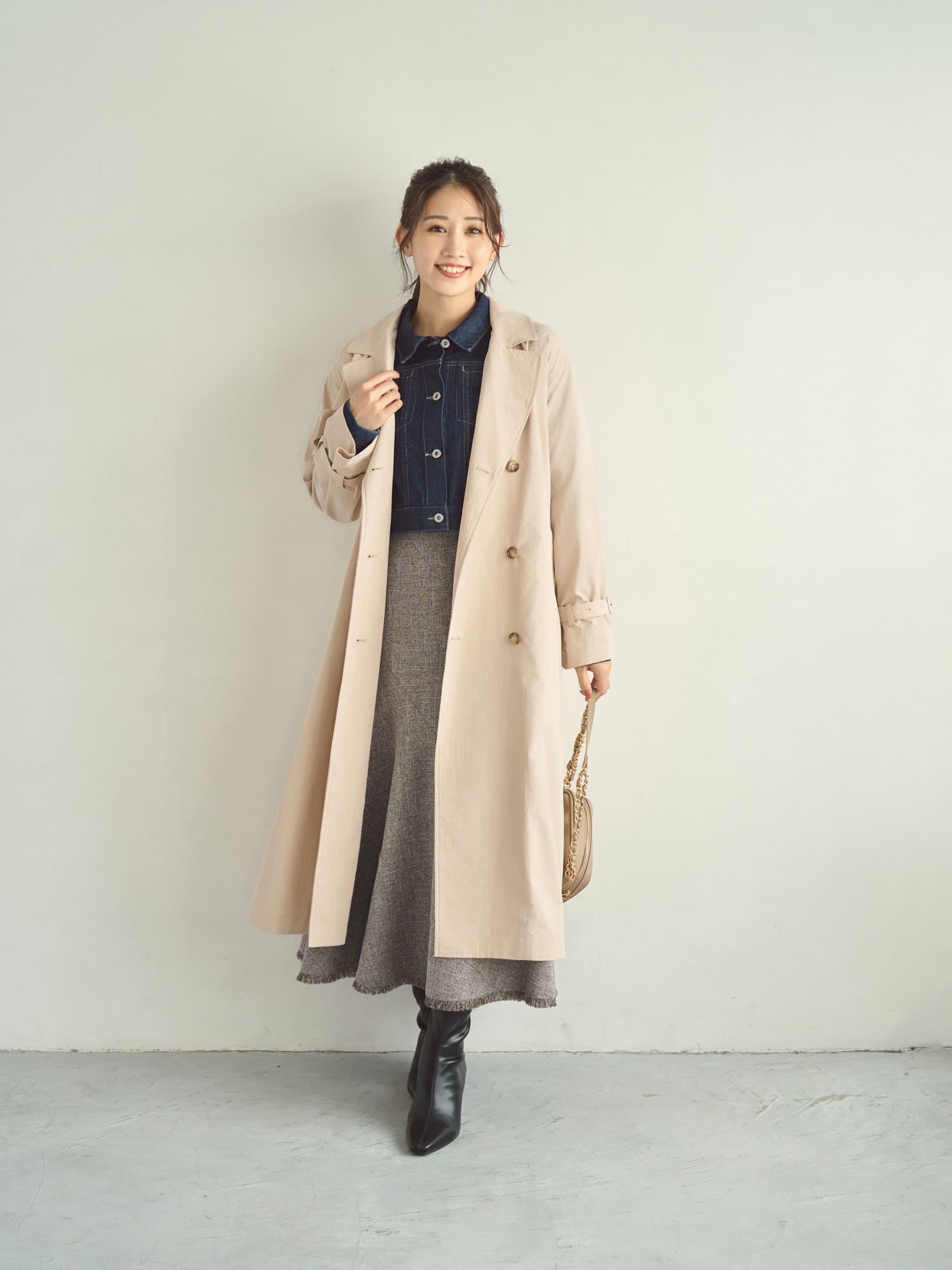 フード付きライトトレンチフレアコート-short & regular | 小柄・低