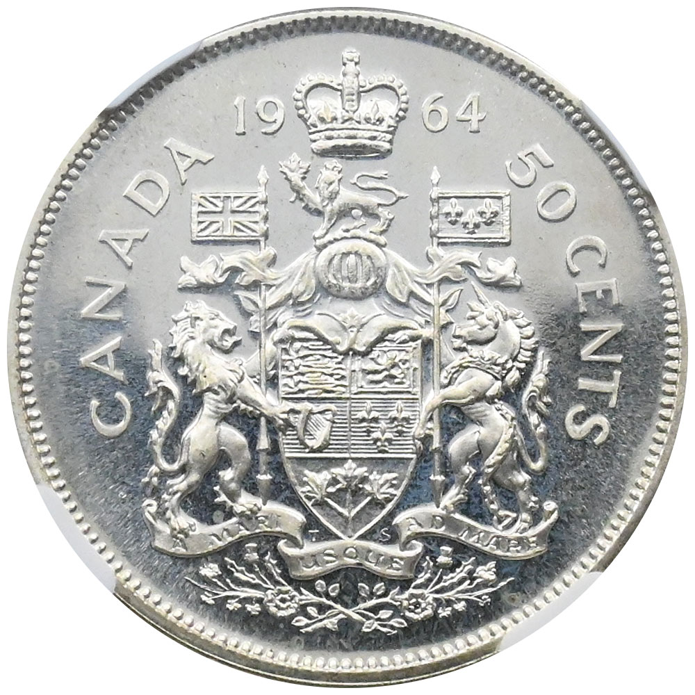 カナダ 1964 エリザベス2世 50セント 銀貨 NGC PL66 6654274023