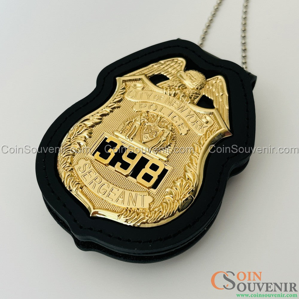 NYPD Sergeant Shield Recessed Badge Holder W/ Belt Clip & Neck