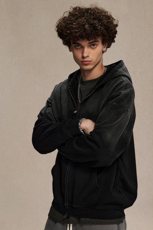 Distressed Zip-Up Hoodie - CZ Basics – Copping Zone