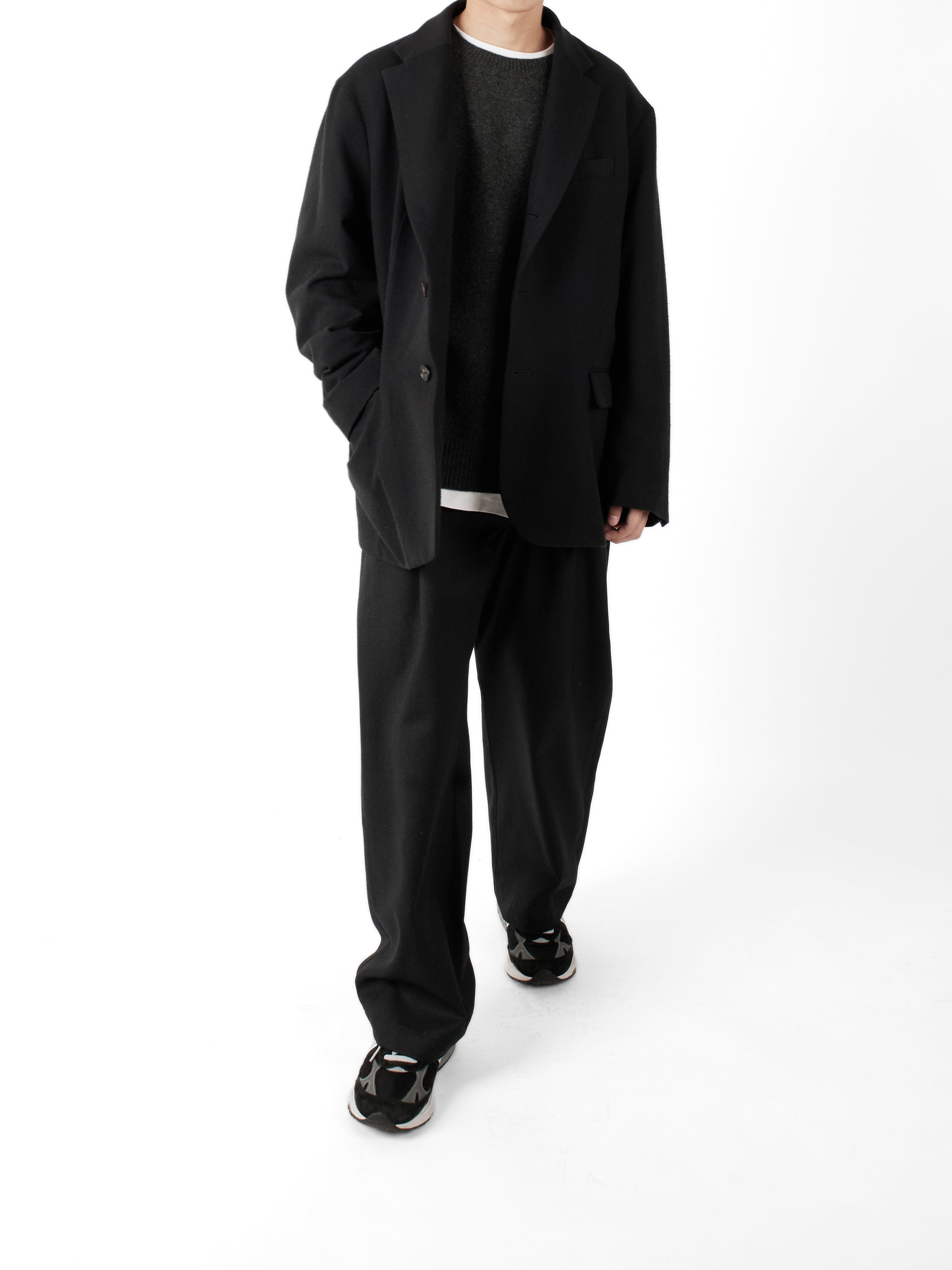 Super140's WOOL SILK NEP OVERSIZED JACKET｜BLACK – Cornier