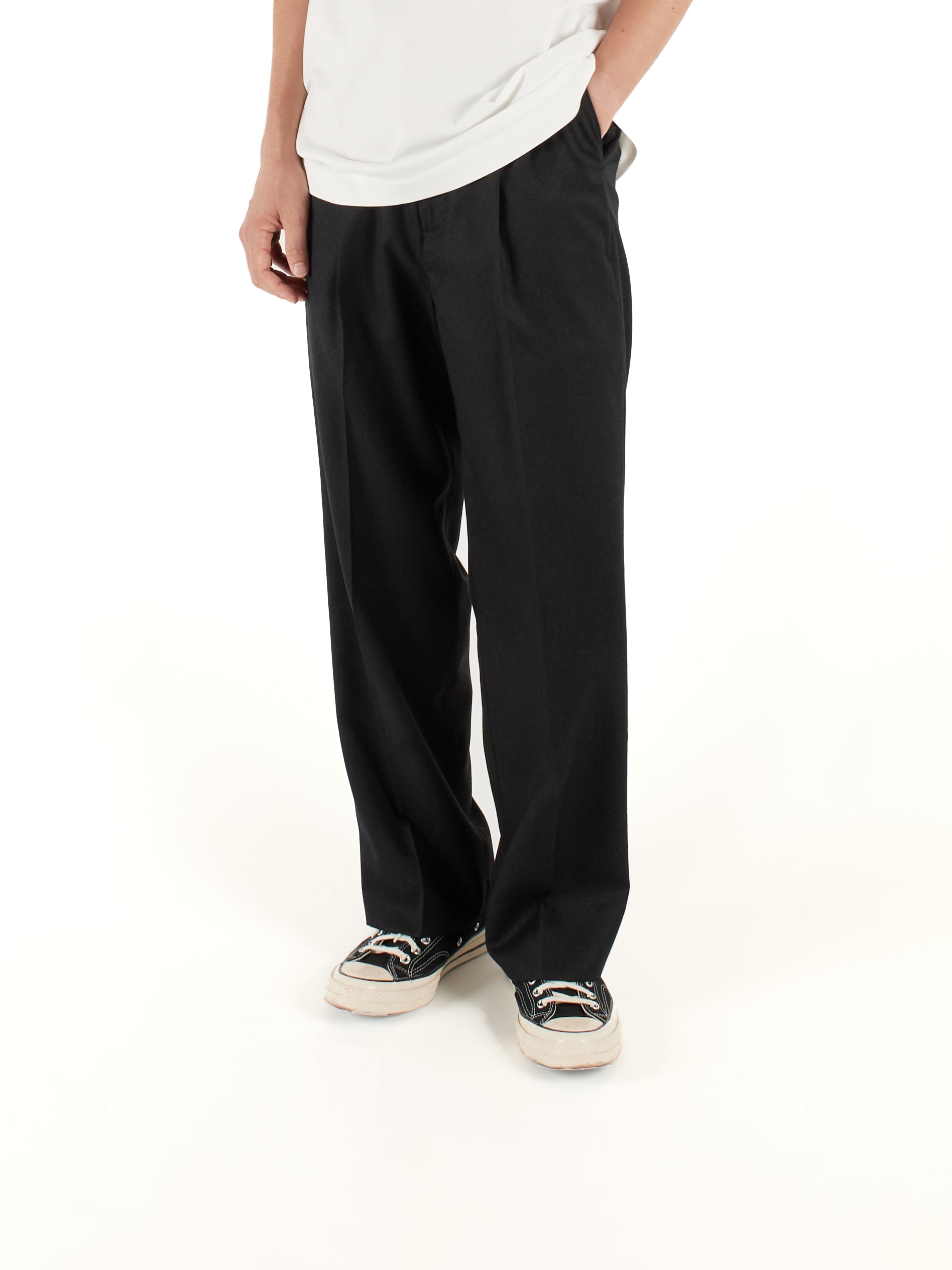 Super130's WORSTED WOOL LIGHT MILLED SLACKS｜TOP BLACK – Cornier