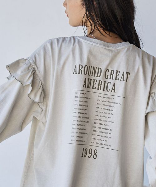 ピグメント袖フリルツアーロングスリーブTシャツ