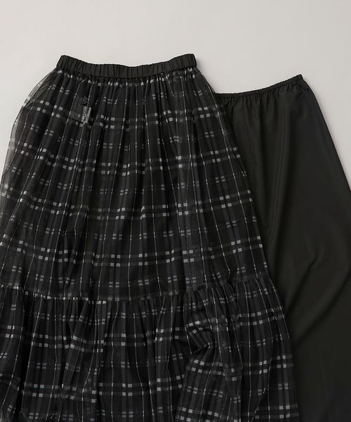 チェックプリントチュールティアードスカート