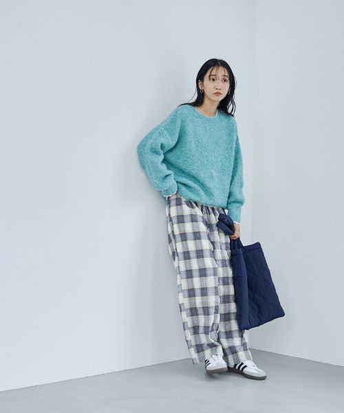 オンブレチェックサッカーイージーワイドパンツ