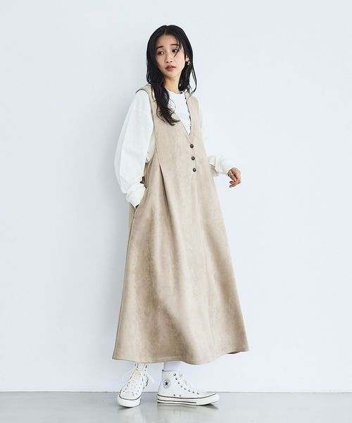 スウェードライクVネックジャンパースカート