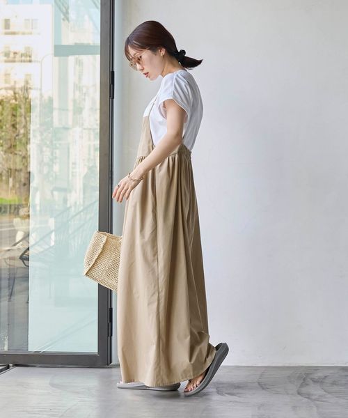 2セットアイテム】フレンチスリーブTシャツ×ギャザーサロペット