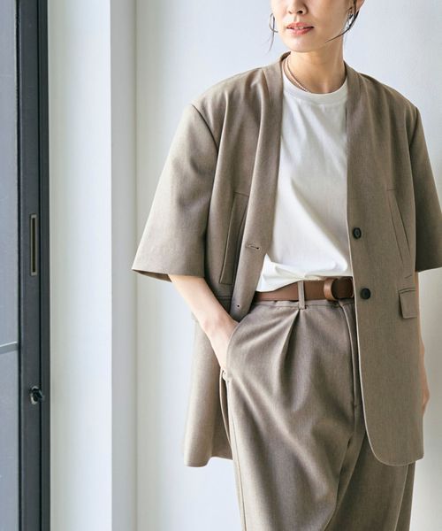 ノーカラー ハーフスリーブ ジャケット