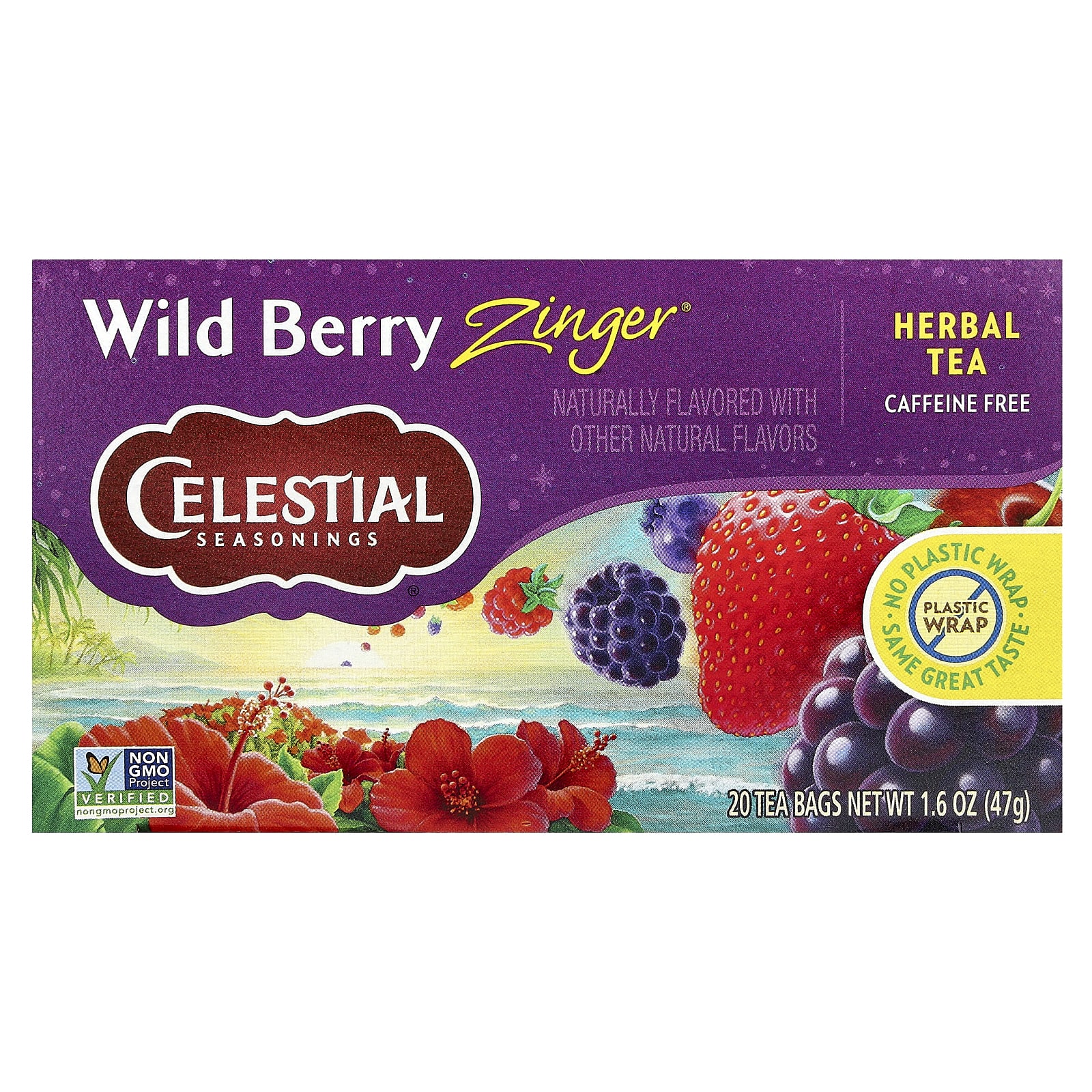 Herbal Tea, Wild Berry Zinger®, Caffeine Free, 20 Tea Bags, 1.6 oz