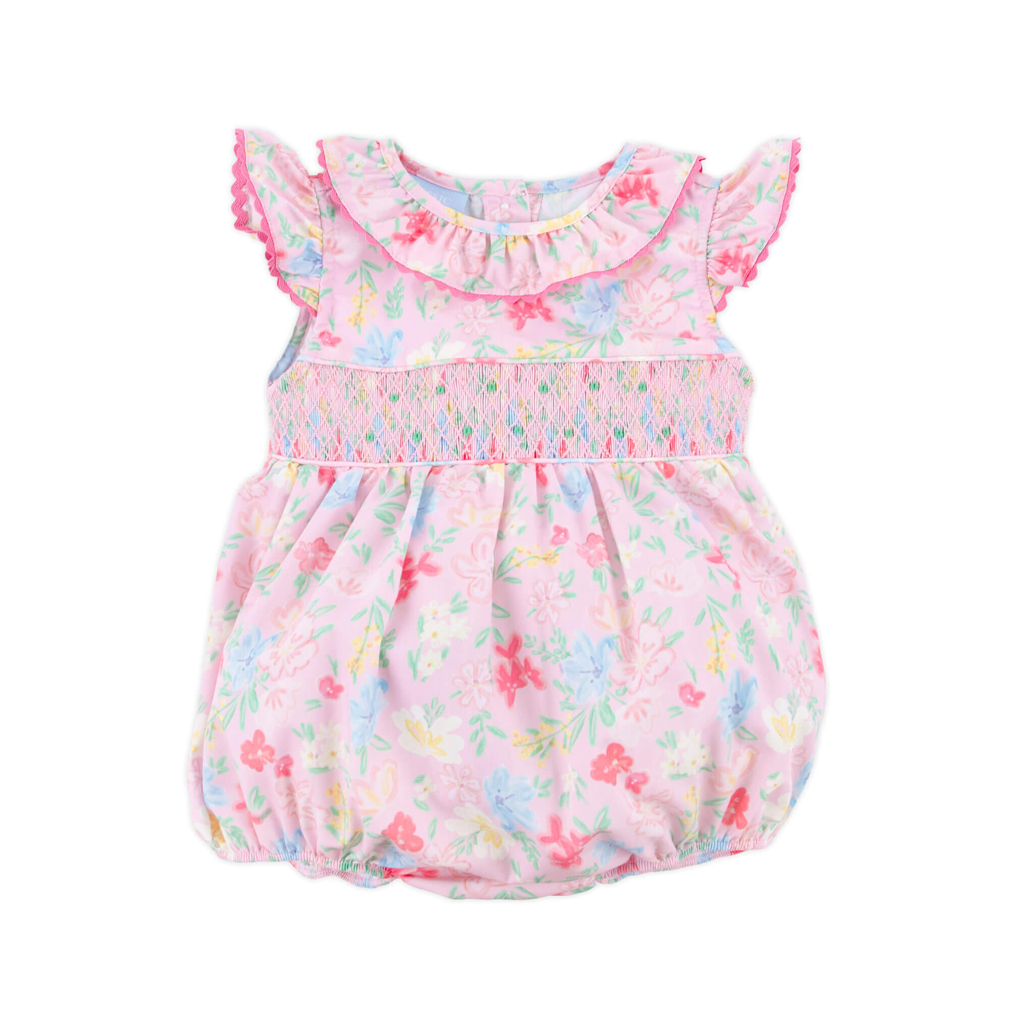 Evergrace Floral Pink Smocked Collared Bubble – Classic Whimsy