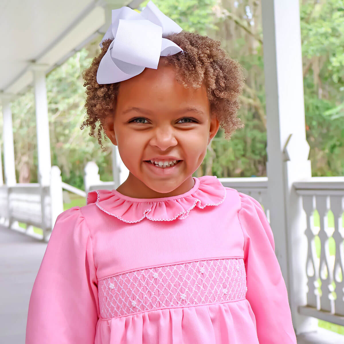 Solid Pink Pique Geo Smocked Scalloped Collar Dress – Classic Whimsy