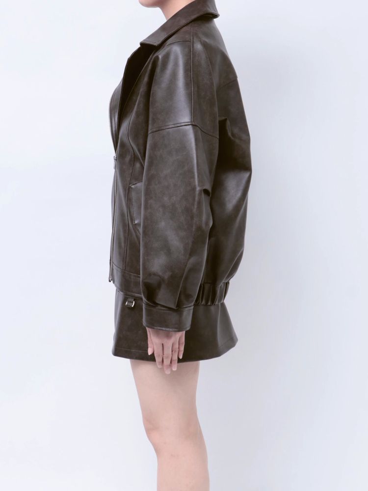 MURUA ヴィンテージライクフェイクレザーミドルジャケット – CROCHU