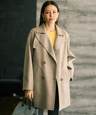 カタログ掲載】ウールリバーチェック柄ダブルブレスト コート / 自由区