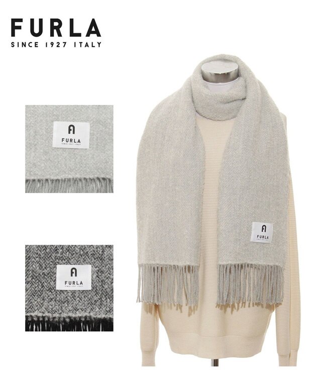 日本製】FURLA アルパカ混ヘリンボーンマフラー／幅50cm / MOONBAT