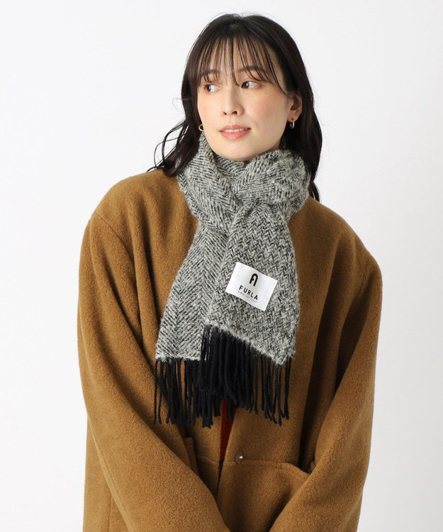 日本製】FURLA アルパカ混ヘリンボーンマフラー／幅50cm / MOONBAT