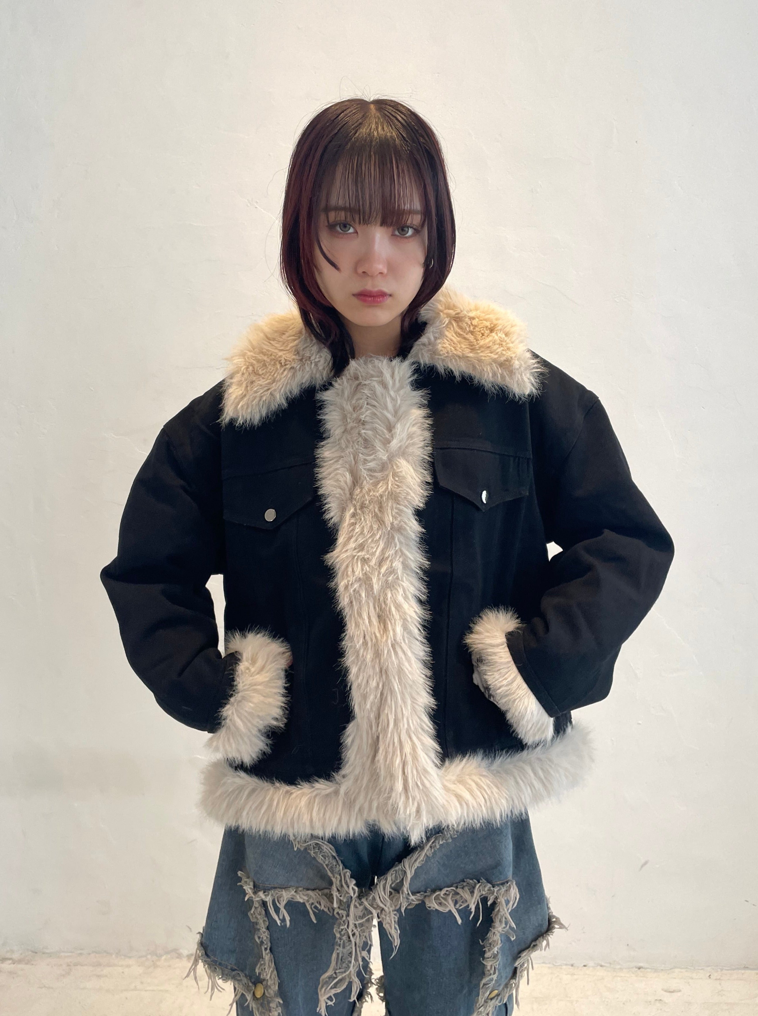 vintage ファーレザージャケット 山羊革 リボン アーカイブ y2k