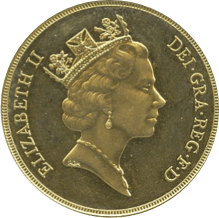 イギリス エリザベス2世(1952-2022) 5ポンド金貨 1985 中年肖像