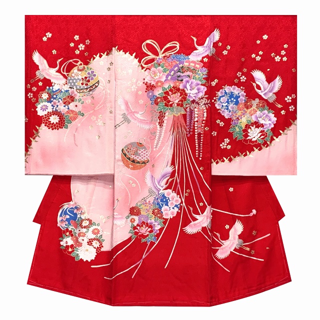 お宮参り 着物 女の子 赤ちゃんのお祝い着 日本製 産着 初着 正絹【赤