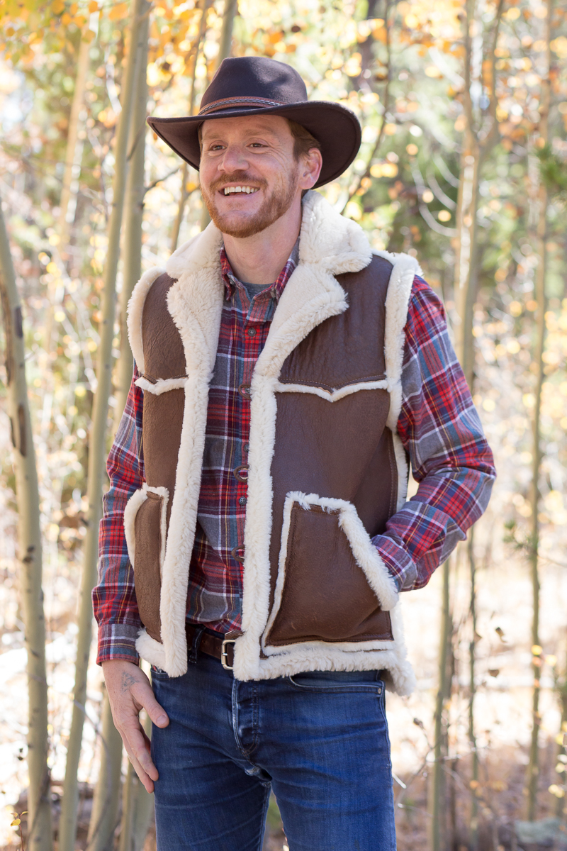 Men's Sheepskin Rancher Vest with Collar (Wool-Out Seams) - The