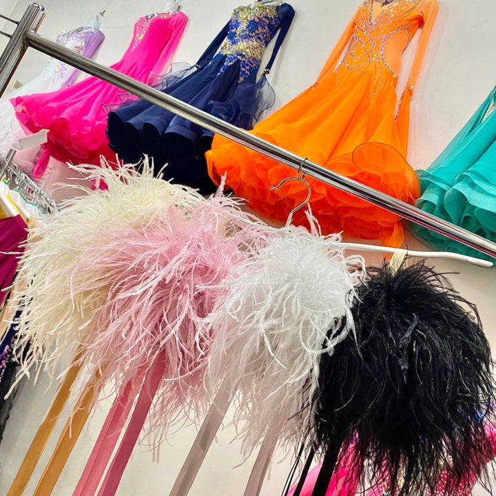 社交ダンス用 オーストリッチ羽根 リストバンド（サテンリボン付き