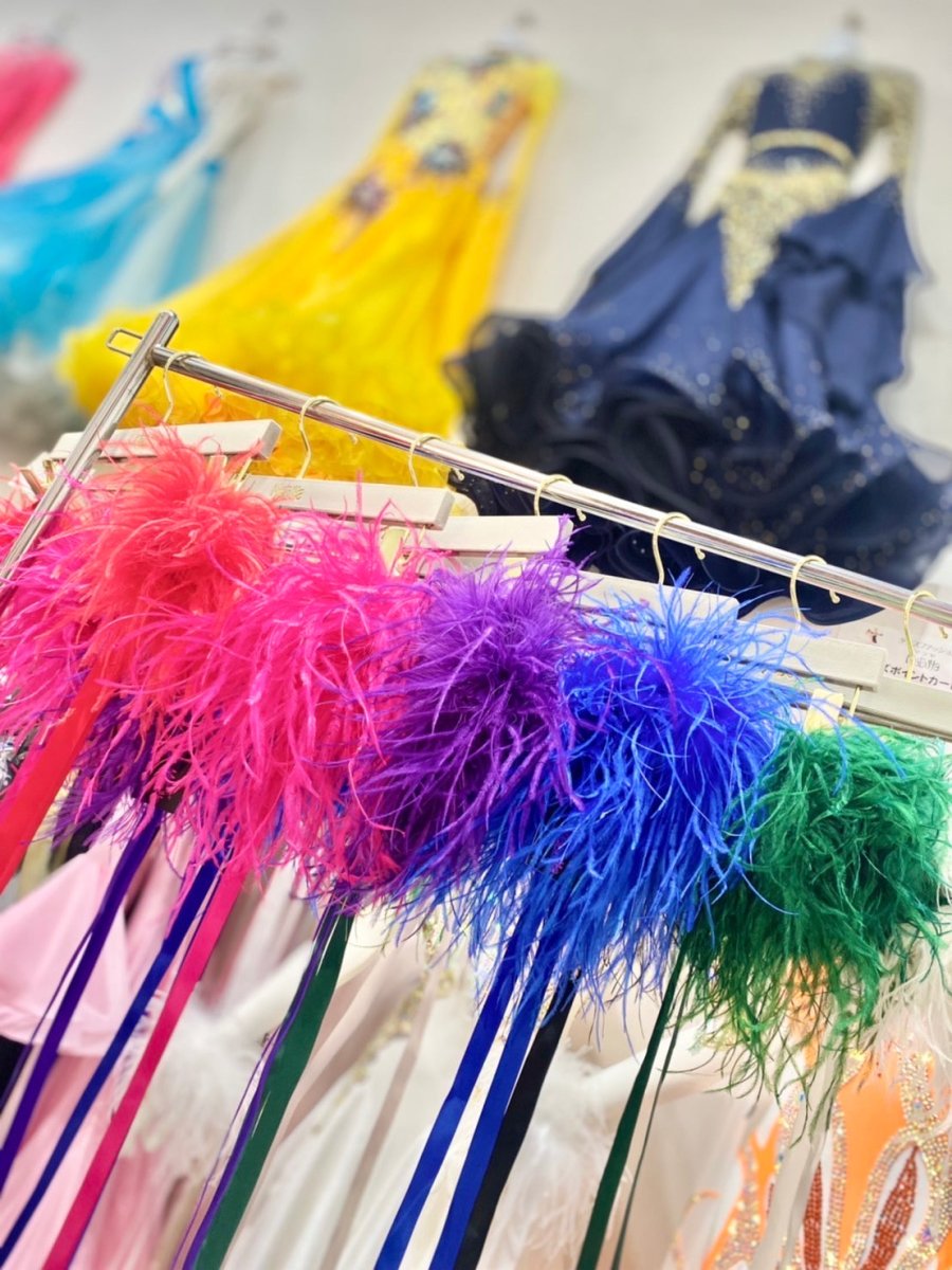 社交ダンス用 オーストリッチ羽根 リストバンド（サテンリボン付き