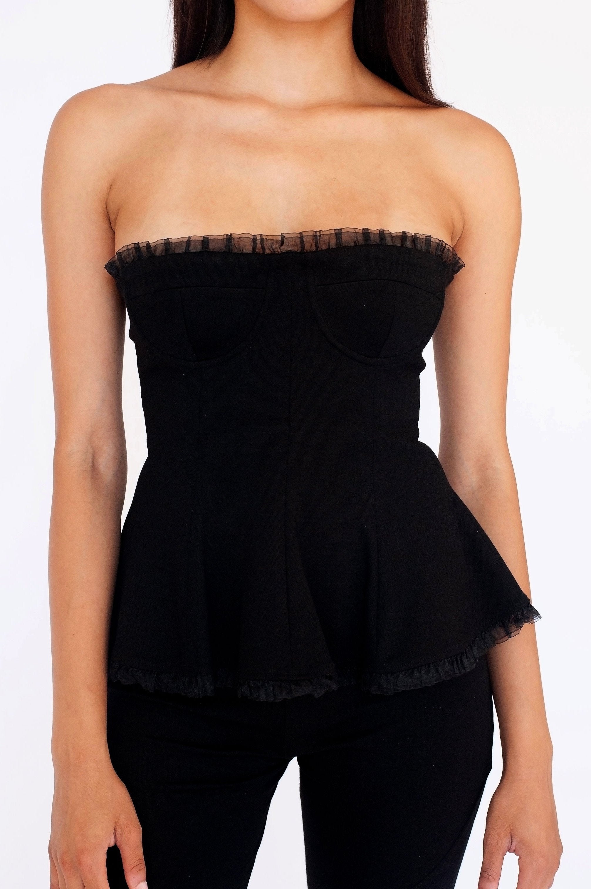 Shop Annie Strapless Peplum Top Black: NYC Handcrafted | Laraque NYC