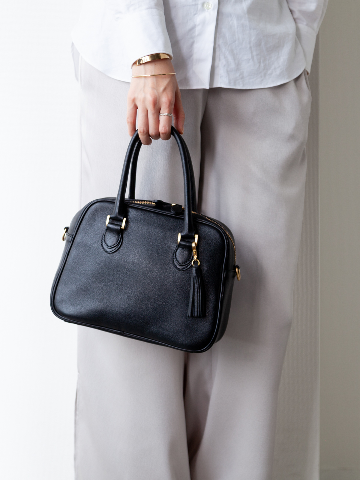 レザーミニボストンバッグ/ブラック | Factelier (ファクトリエ)