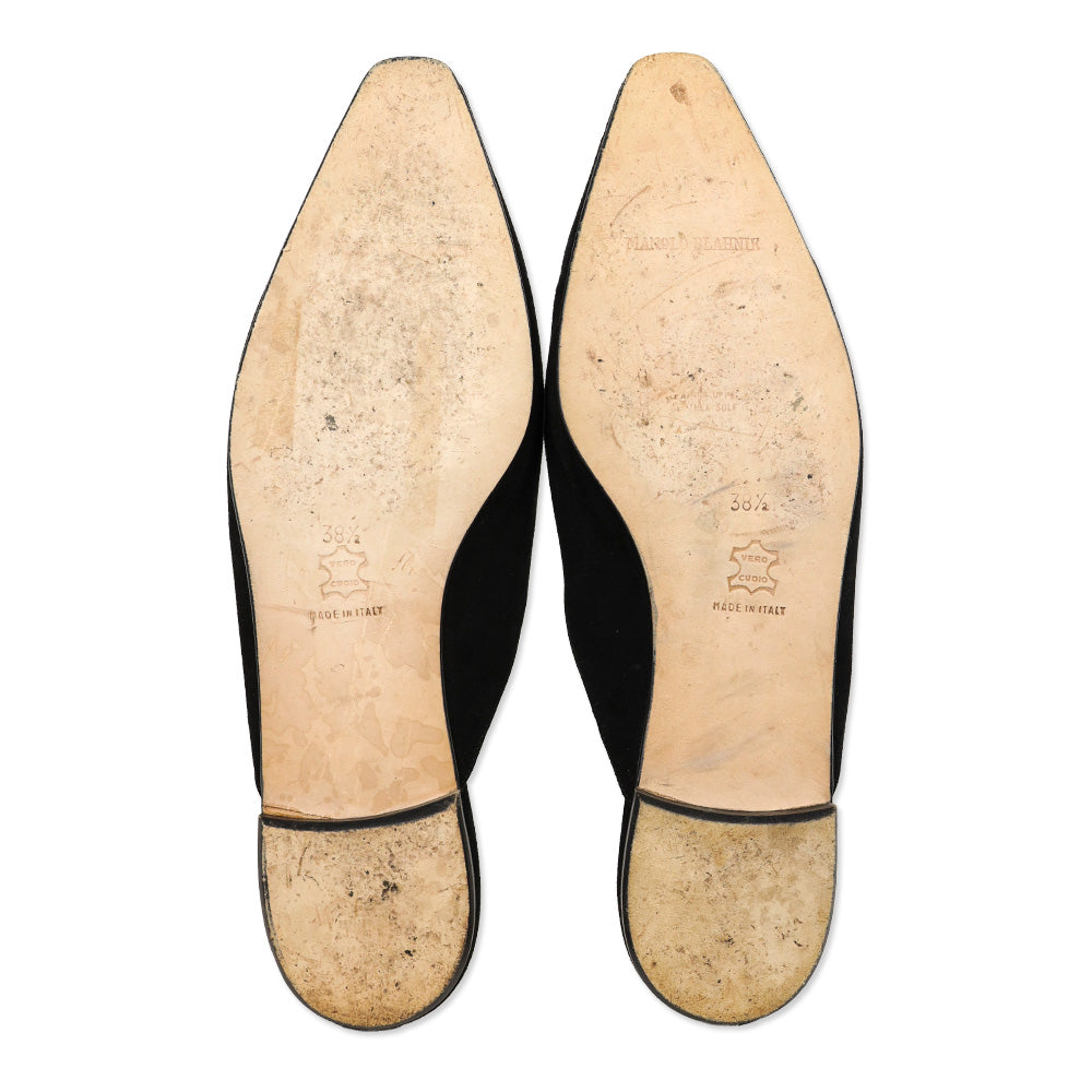 Manolo Blahnik Black Suede Flat Mules | DBLTKE Luxury Consignment