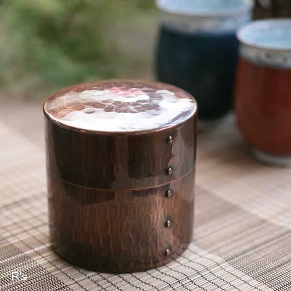 英純堂 鎚起銅器 桃山古色 茶筒 共箱付き ユーズド品（K1794