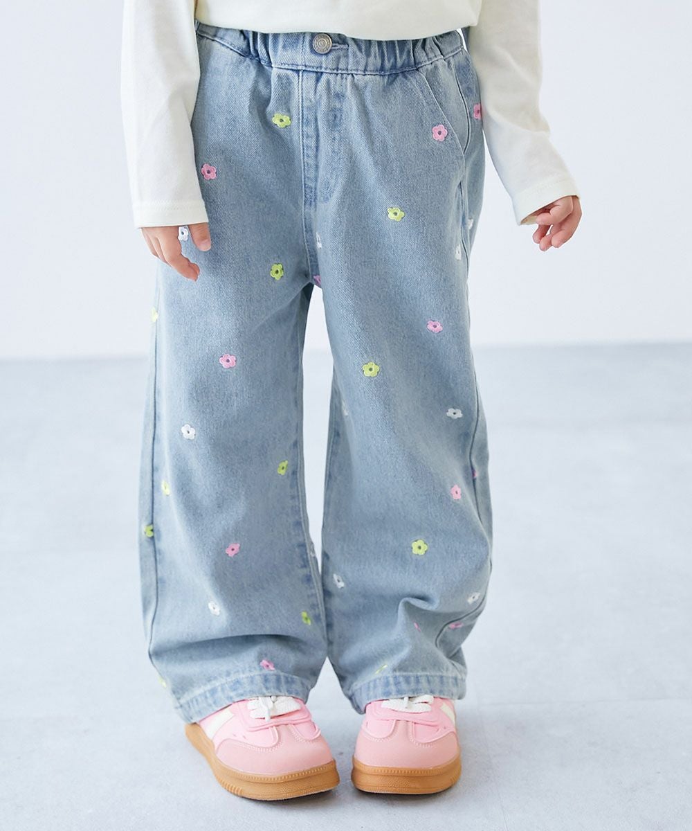 ハートと花がえらべる 刺繍 デニム ワイドパンツ | 子供服の通販