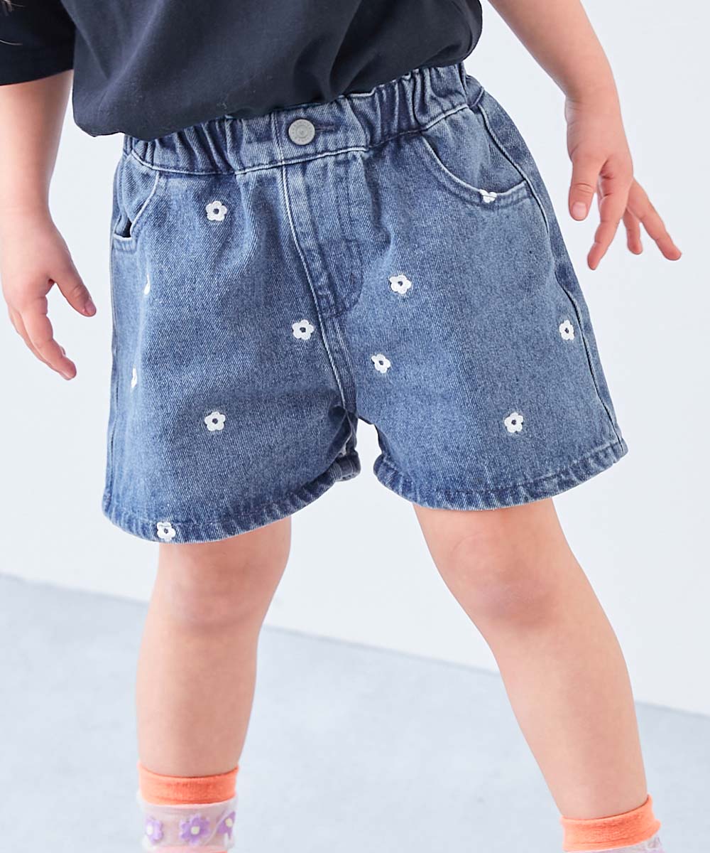 ハートと花がえらべる 刺繍 デニム ショートパンツ | 子供服の通販
