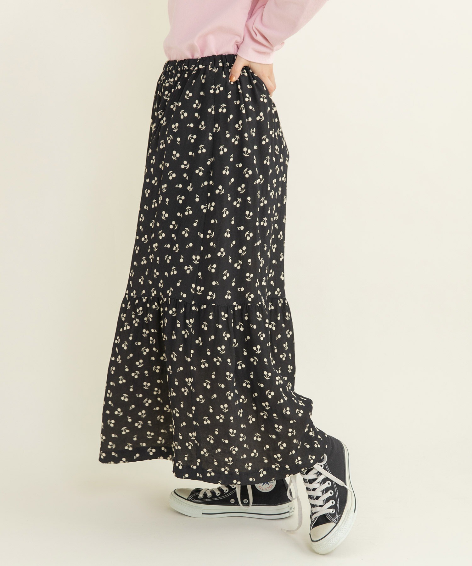 チェリー風通ジャカード 2段切替ギャザースカート