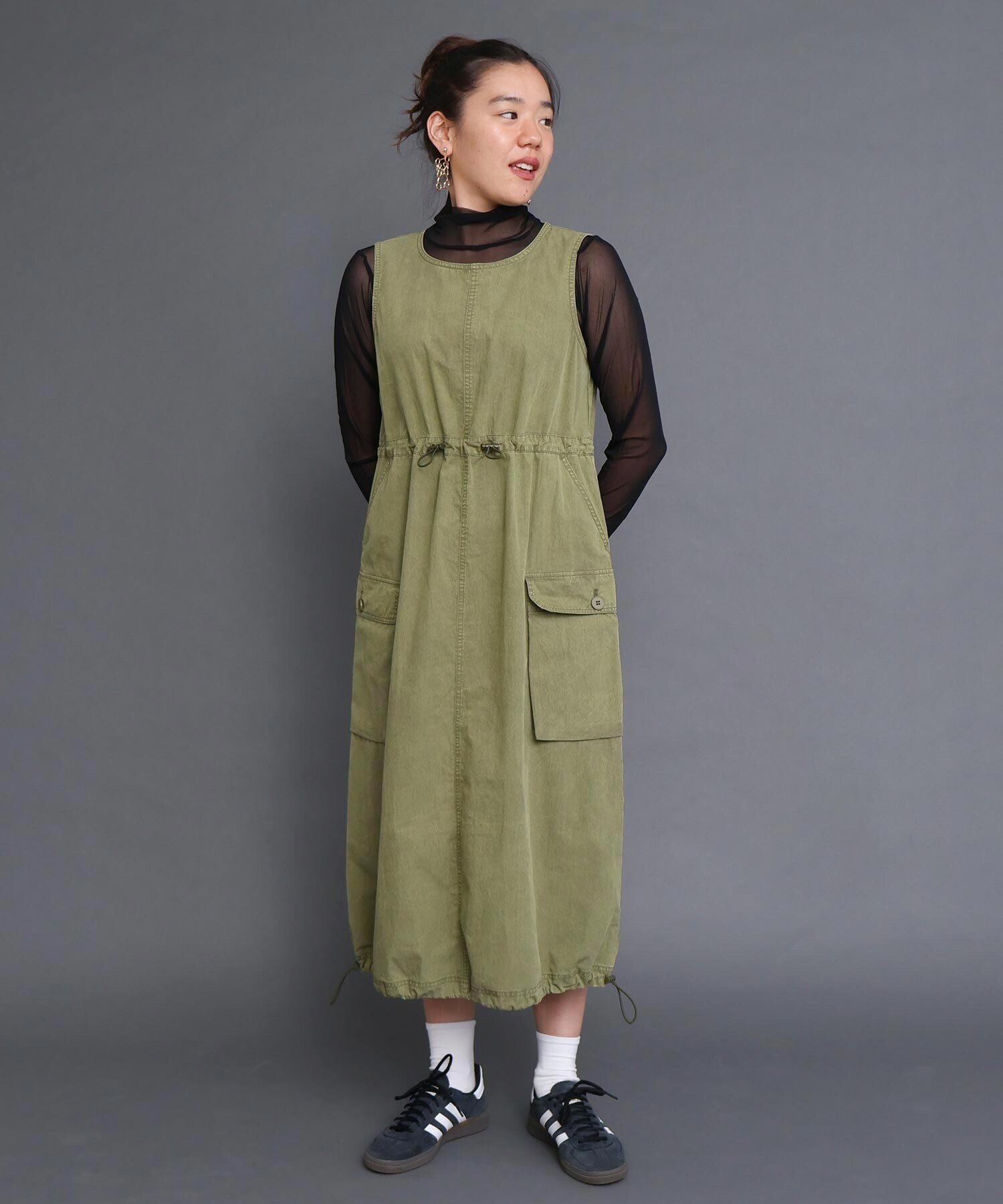 AMBIDEX Store ○〇CHEMICAL WASH ギャザーワンピース (F ベージュ): l