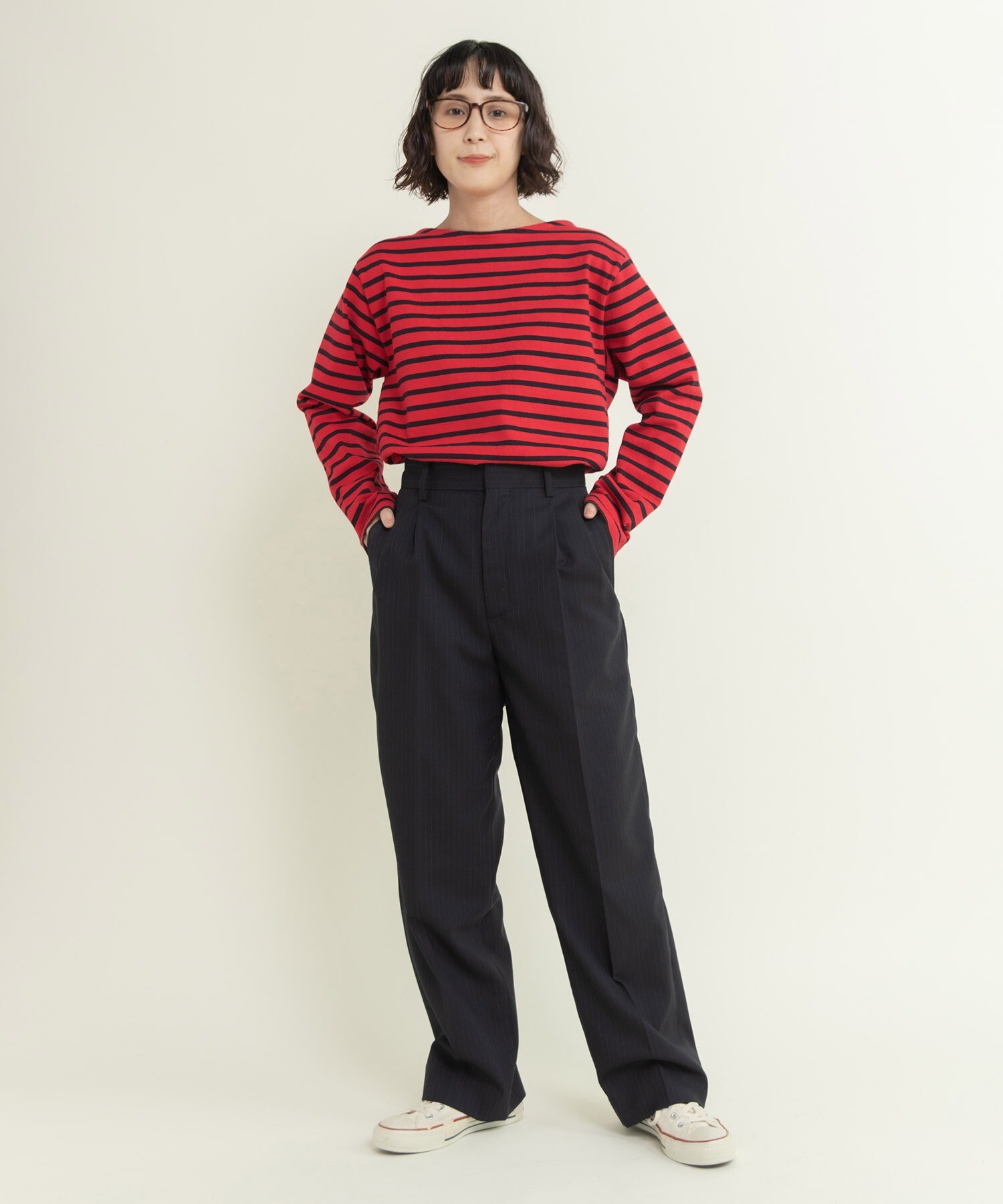 AMBIDEX Store ○60/2ギャバ ピンストライプ2タックパンツ(36 コン